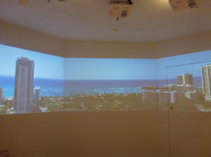 フロアからの眺望がシミュレーションできるスクリーン